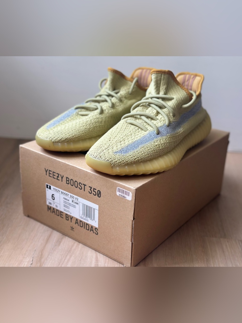 Adidas Yeezy Boost 350 V2 Yellow Grey Marsh Sneakers Men’s 6